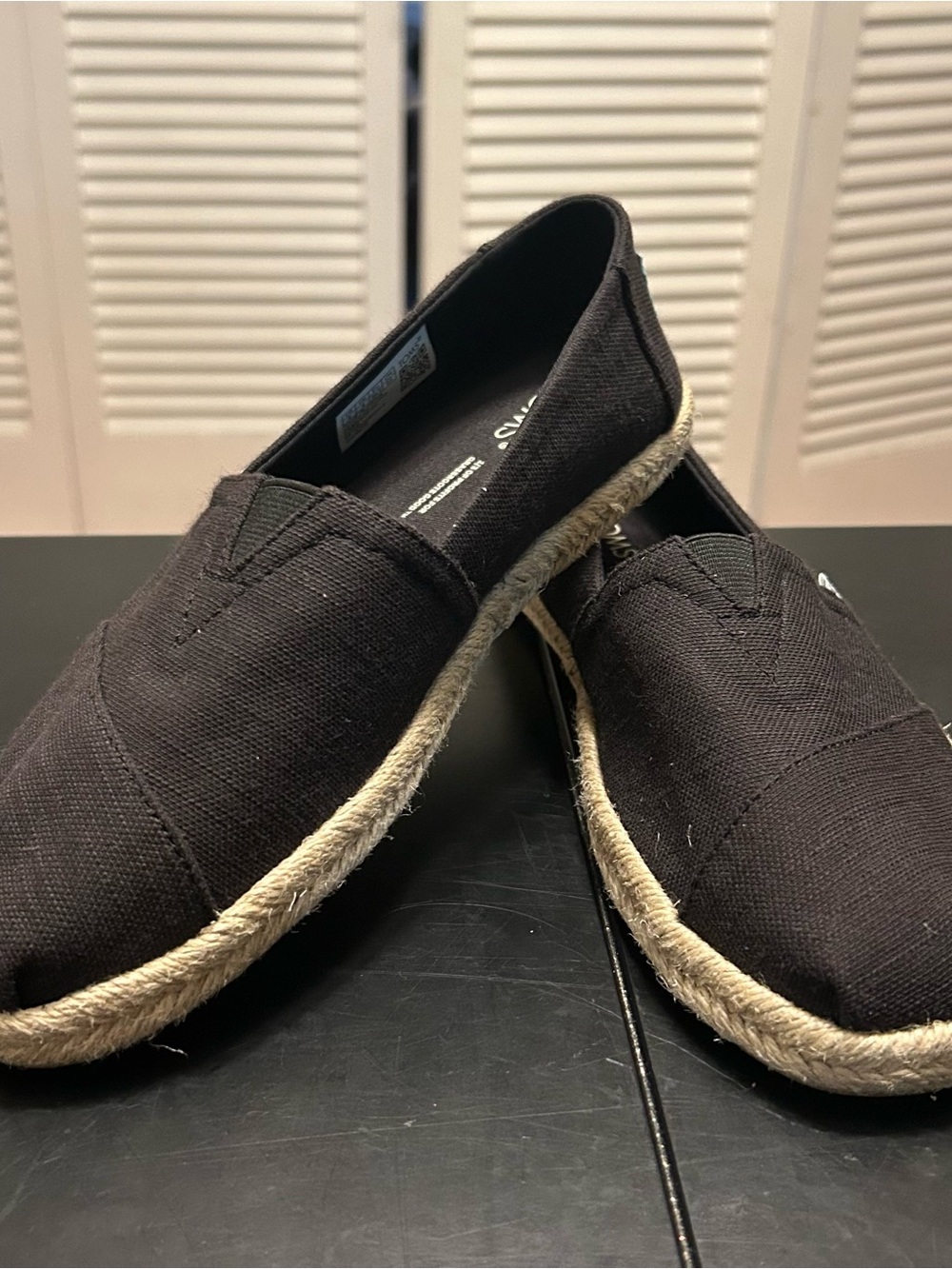 NWOT Toms Black Canvas Espadrille-Style Slip-Ons